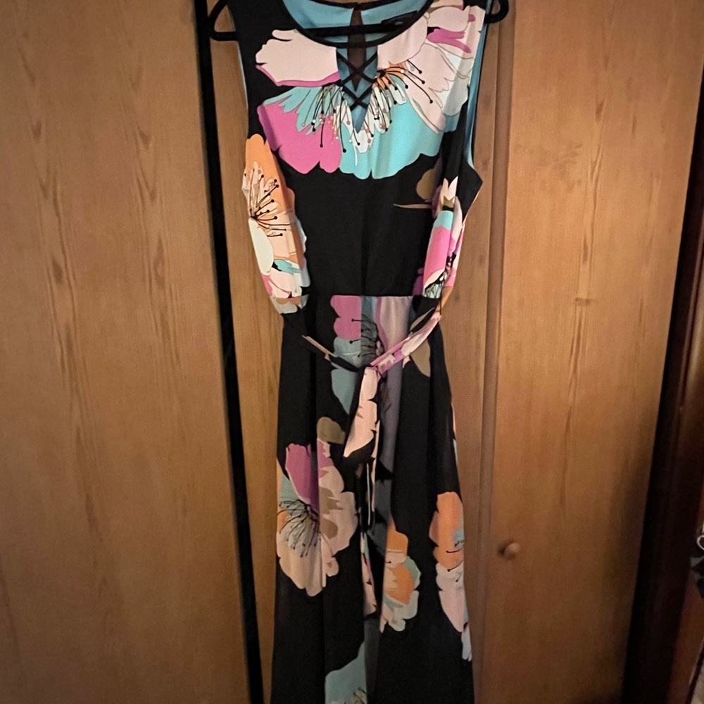 Lane Bryant Pink and Green Tie Front Maxi Sundress